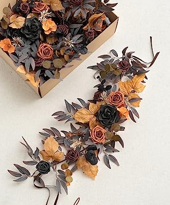 Silky Flower Store Black Artificial Flower Garland, Wedding Centerpiece Decor, 6 Pack 2ft Flexible Vine, 12ft Connected, 61cm 7 7 Product: Ling's Moment 6Pack 2ft Artificial Flowers Garland Black Lantern Flower Centerpieces Wedding Aisle Decor Chair Flowers Arch Floral for Signs DIY Table Wall Window Cake Halloween Decoration