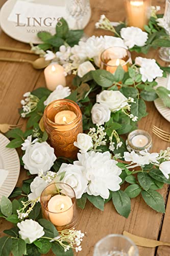 Silky Flower Store Artificial White Flower Garland, Wedding Aisle Chair Arch Mantel Decor, 6 Pack 2ft, 12ft Extended 2ft 1 1 Product: Ling's Moment 6Pack 2ft Artificial Flowers Garland White Lantern Flower Centerpieces Wedding Aisle Decor Chair Flowers Arch Floral for Mantel Signs DIY Table Wall Window Cake Decoration
