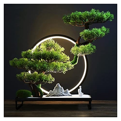 Product: Artificial Plants Fake Bonsai Tree 9 Inches Artificial Bonsai Pine Tree，Realistic Fake Plant Decoration, Faux Plants with Statues of Little Monks, for Desktop Display， Zen Garden Décor House Plant