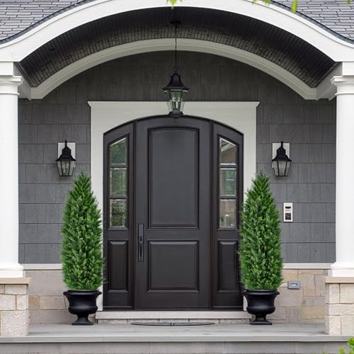 Product: Artificial Cedar Topiary Trees, Set of 2 Lifelike Faux Pruned Cypress with Heavy-Duty Planters – UV-Resistant Outdoor Artificial Shrubs for Indoor/Outdoor Decor (40 Inches)