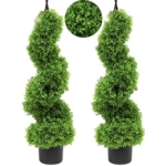 Product: Artificial Topiary Tree Set of 2 Boxwood Spiral topiaries Trees 35 inch/2.95 ft Faux Topiary Trees Artificial Topiaries Trees