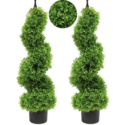 Product: Artificial Topiary Tree Set of 2 Boxwood Spiral topiaries Trees 35 inch/2.95 ft Faux Topiary Trees Artificial Topiaries Trees