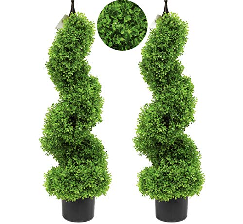 Product: Artificial Topiary Tree Set of 2 Boxwood Spiral topiaries Trees 35 inch/2.95 ft Faux Topiary Trees Artificial Topiaries Trees