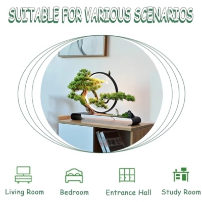 Product: Zen Artificial Tree with Lamp Rings, Realistic Simulation Bonsai, Welcome Pine Faux Potted with Backflow Incense, Artificial Bonsai for Home Office Garden Patio Farmhouse Decoration (Pines)
