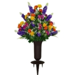 Product: Sympathy Silks Artificial Cemetery Flowers – Realistic Wildflower Outdoor Grave Decorations - Purple Violet Wildflower Bouquet with Cemetery Vase Included