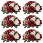 Product: Nuptio Artificial Flower Centrepieces for Tables - 6 Pcs Burgundy & Dusty Rose & Creamy White Fake Flowers Roses Balls 9.5in Diam - Silk Faux Rose Arrangement for Wedding Party Centerpiece Table Decor