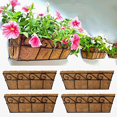 Product: LaLaGreen Wall Mounted Planters - 16 Inch, 4 Pack Window Flower Boxes Basket Outdoor, Balcony Planter Over The Rail, Deck Railing Hanging with Coco Liners, Metal Horse Troughs Fence Patio Porch