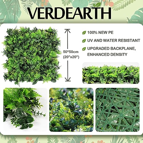 Product: VERDEARTH 6 PCS 20"x20" Artificial Plant Wall Panels, Foliage Topiary Hedges Panels, Plastic Faux Shrubs Fence Mat, Greenery Wall Backdrop Decor, Home Garden Outdoor Wall Decoration (6, A047)