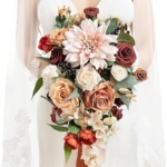 Product: Ling's Moment Terracotta Bridal Bouquet Cascading, Orange Wedding Bouquets for Bride, 13 Inch Bride Bouquets for Wedding Artificial Flowers Bouquets