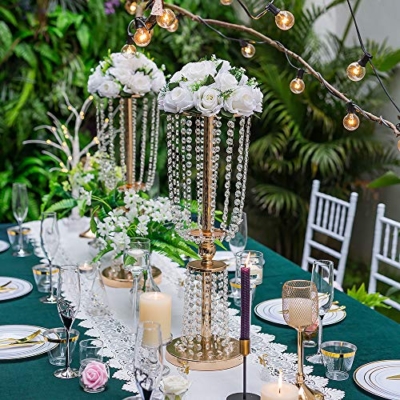 Product: 2 Pcs 23.75 inches Gold Vases for Centerpieces Tall Crystal Metal Vase Flower Stand Holders Wedding Centerpiece Chandelier for Reception Tables Wedding Supplies