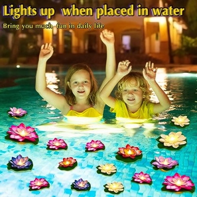 Product: Liliful 36 Pcs Floating Lights Lotus Lifelike Artificial Floating Flowers for Pool with LED Lights Battery Operated Lily Pads Water Lanterns(3.94, 5.91 Inch,Rich Color)