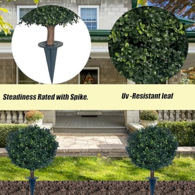 Product: kyesyes Artificial Boxwood Ball Bush 27" Tree UV Resistance Rated with Spike. Easy to Push in The Ground.Plant Looks Great in a Planter Anywhere. Indoor/Outdoor Decor 2 Pack