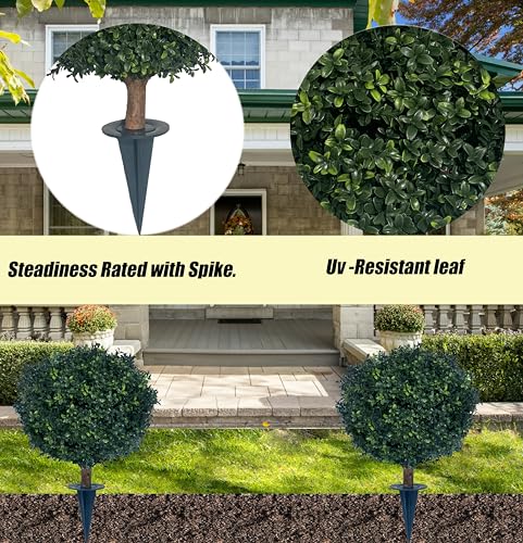 Product: kyesyes Artificial Boxwood Ball Bush 27" Tree UV Resistance Rated with Spike. Easy to Push in The Ground.Plant Looks Great in a Planter Anywhere. Indoor/Outdoor Decor 2 Pack