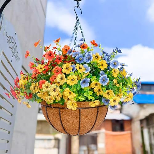 Silky Flower Store Artificial Hanging Plant Basket with Daisy Flowers Multicolor, 2 Pack, 12 inch, 21 x 21 x 23 inches 3 3 Product: Mecai 2 Pack 12 inch Hanging Plant Basket with Artificial Flowers for Outdoor Spring Decor, Lifelike Silk Floral Arrangement for Porch Garden Balcony and Home Patio Yard Decor(Multicolor)