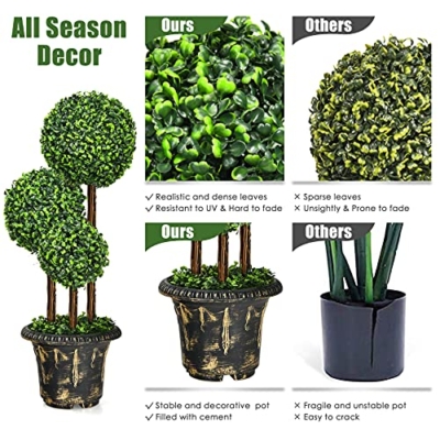 Silky Flower Store Artificial Boxwood Topiary Tree, Triple Ball Faux Greenery, Cement Filled Pot, Indoor Outdoor 3 Ft 11 11 Product: Goplus 3 Ft Artificial Boxwood Topiary Tree, Fake Greenery Plants Triple Ball Tree, Leaves & Cement-Filled Plastic Flower Pot Decorative Trees for Home, Office, Indoor and Outdoor Use