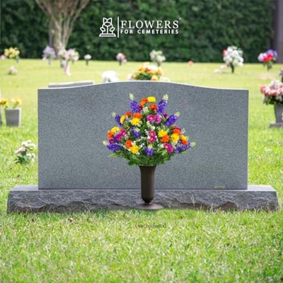 Product: Sympathy Silks Artificial Cemetery Flowers – Realistic Wildflower Outdoor Grave Decorations - Purple Violet Wildflower Bouquet with Cemetery Vase Included