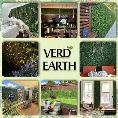 Product: VERDEARTH 6 PCS 20"x20" Artificial Plant Wall Panels, Foliage Topiary Hedges Panels, Plastic Faux Shrubs Fence Mat, Greenery Wall Backdrop Decor, Home Garden Outdoor Wall Decoration (6, A047)