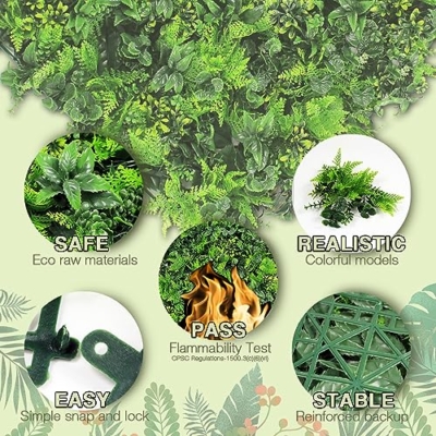 Product: VERDEARTH 6 PCS 20"x20" Artificial Plant Wall Panels, Foliage Topiary Hedges Panels, Plastic Faux Shrubs Fence Mat, Greenery Wall Backdrop Decor, Home Garden Outdoor Wall Decoration (6, A047)