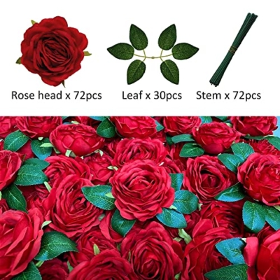 Product: Olivachel 72pcs Rose in Bulk Artificial Rose Heads with Stems & Leaves Silk Flowers for Home Wedding Decor Flower Storefront Restaurant Wall Decor (Red - 72Pcs)