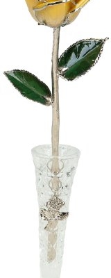 Product: Living Gold Real Rose Dipped in Platinum w/Vase (2-Tone Yellow)