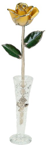 Living Gold Real Rose Dipped in Platinum w/Vase (2-Tone Yellow) - Artificial Flower Arrangements Product: Living Gold Real Rose Dipped in Platinum w/Vase (2-Tone Yellow)
