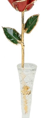 Product: Living Gold Red 24k Gold Rose w/Crystal Vase Real Rose Dipped in Gold