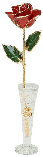 Product: Living Gold Red 24k Gold Rose w/Crystal Vase Real Rose Dipped in Gold