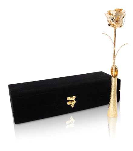 VonDelve 24K Gold Dipped Long Stem Real Rose, Natural Handpicked Genuine Flower Preserved as an Everlasting Keepsake for Wife, Mother or Best Friend, Birthday or Anniversary - Artificial Flower Arrangements Product: VonDelve 24K Gold Dipped Long Stem Real Rose, Natural Handpicked Genuine Flower Preserved as an Everlasting Keepsake for Wife, Mother or Best Friend, Birthday or Anniversary