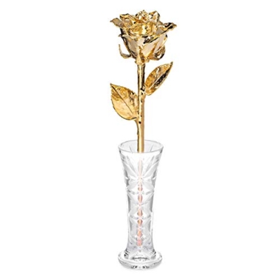 Product: Real Rose Dipped in 24k Gold w/Crystal Vase - Venus Rose (Open Bud)