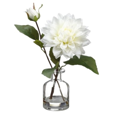 Product: 10.5" Silk Dahlia Flower Arrangement w/Glass Vase -White (Pack of 12)