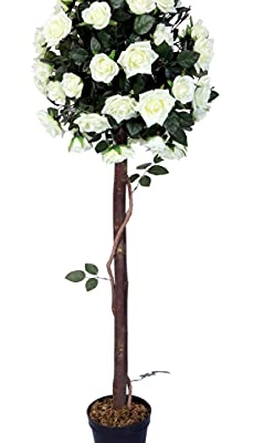 Product: Amerique, Green 4 Feet Gorgeous & Lifelike White Artificial Tree 12 Rose Twist Trunks, with Nursery Pot, Real Touch Tech, 485 Leaves, 4' with 48 Flowers
