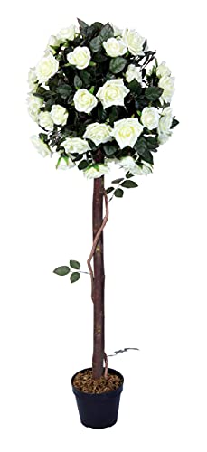 Product: Amerique, Green 4 Feet Gorgeous & Lifelike White Artificial Tree 12 Rose Twist Trunks, with Nursery Pot, Real Touch Tech, 485 Leaves, 4' with 48 Flowers