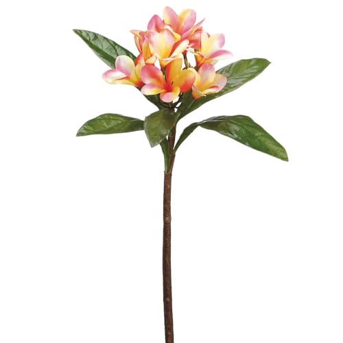 Product: 22" Frangipani Plumeria Silk Flower Stem -Pink/Yellow (Pack of 12)