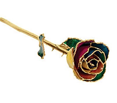 Silky Flower Store Preserved Real Rose 24K Gold Trim Gift Box, Long Stem Rainbow Rose Decorative Keepsake, 11-12in 16 16 Product: Long Stem Dipped 24K Gold Trim Rainbow Genuine Rose in Gift Box- El tallo Largo sumergió 24K Gold Trim Rainbow Rose genuina en caja de Regalo