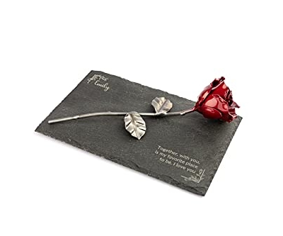 Product: Forging Art Bcn® Pet Memorial Slate with Personalized Engraving for Dog, Cat and Horse (Slate with Text and Rose)