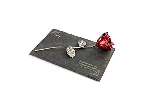 Product: Forging Art Bcn® Pet Memorial Slate with Personalized Engraving for Dog, Cat and Horse (Slate with Text and Rose)