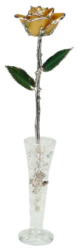 Living Gold Real Rose Dipped in Platinum w/Vase (Yellow) - Artificial Flower Arrangements Product: Living Gold Real Rose Dipped in Platinum w/Vase (Yellow)
