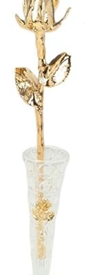 Silky Flower Store 24k Gold Dipped Real Rose Crystal Vase, Venus Rose Open Bud, Luxury Floral Decor, 12in, 6in 12 12 Product: Real Rose Dipped in 24k Gold w/Crystal Vase - Venus Rose (Open Bud)