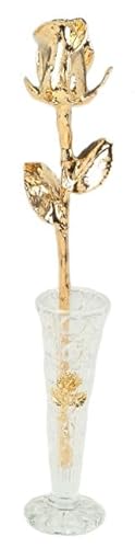 Silky Flower Store 24k Gold Dipped Real Rose Crystal Vase, Venus Rose Open Bud, Luxury Floral Decor, 12in, 6in 3 3 Product: Real Rose Dipped in 24k Gold w/Crystal Vase - Venus Rose (Open Bud)