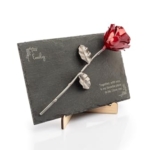 Product: Forging Art Bcn® Pet Memorial Slate with Personalized Engraving for Dog, Cat and Horse (Slate with Text and Rose)