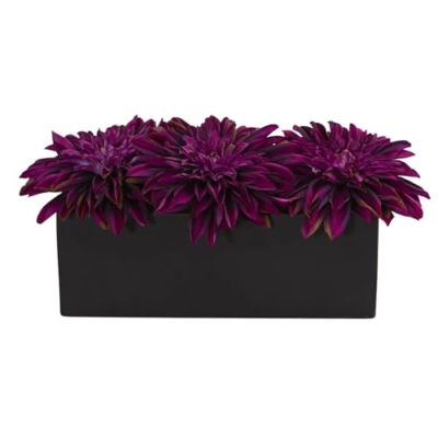 Product: Nearly Natural Dahlia Artificial Black Planter Silk Arrangements, Purple