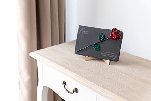 Product: Forging Art Bcn® Pet Memorial Slate with Personalized Engraving for Dog, Cat and Horse (Slate with Text and Rose)