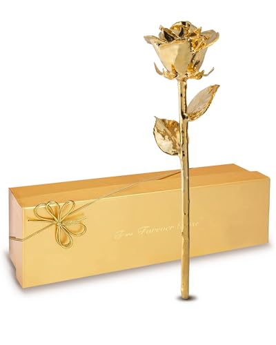 Forever Rose 24K Gold Dipped Real Rose – Handmade, Long-Lasting Preserved Flower in Gold Gift Box – Romantic Gift for Anniversary, Valentine's Day, Mother's Day, Birthday, Wedding, Wife, Girlfriend - Artificial Flower Arrangements Product: Forever Rose 24K Gold Dipped Real Rose – Handmade, Long-Lasting Preserved Flower in Gold Gift Box – Romantic Gift for Anniversary, Valentine's Day, Mother's Day, Birthday, Wedding, Wife, Girlfriend