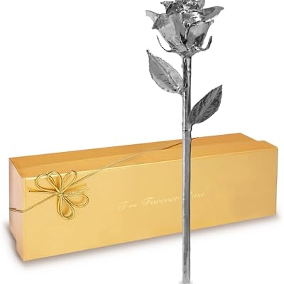 Product: Forever Rose Real Rose Dipped in Platinum, Handcrafted Preserved Rose in Luxury Gold Gift Box, Romantic Gift for Her, Elegant Keepsake for Anniversary, Birthday, or Any Special Occasion