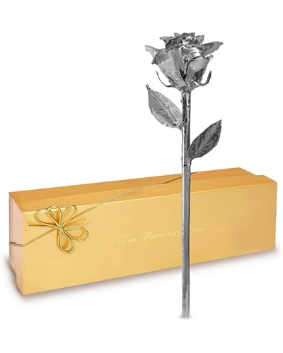 Product: Forever Rose Real Rose Dipped in Platinum, Handcrafted Preserved Rose in Luxury Gold Gift Box, Romantic Gift for Her, Elegant Keepsake for Anniversary, Birthday, or Any Special Occasion