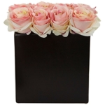 Product: Nearly Natural 1 Roses Silk Arrangement in 9" H Black Vase, Light Pink