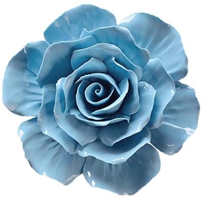Product: ALYCASO Rose Ceramic Flower Wall Décor Artificial 3D Flower Wall Art for Living Room Home Hallway Bedroom Kitchen Farmhouse Bathroom Dining Room, Blue, 7.08 inch