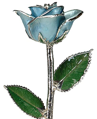 Living Gold Real Rose Dipped in Platinum (Light Blue) - Artificial Flower Arrangements Product: Living Gold Real Rose Dipped in Platinum (Light Blue)