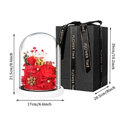 Product: KDFJ Eternal Rose Preserved Real Flower with Lucky Cat Doll in Glass Dome,Forever Rainbow Rose Artificial Flower Glass Dome, Galaxy Eternal Rose,Pink