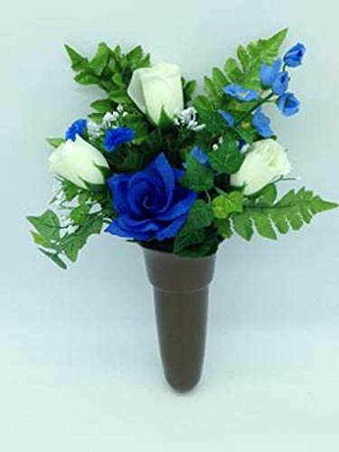 Silky Flower Store Memorial Mausoleum Vase Cream Rose Delphinium Silk Flower, Bolt Support Crypt Vase, 15in 6 6 Product: Memory Lane Memorials Crypt Mausoleum Vase & Cream Rose Delphinium Silk Flower w/Bolt Support